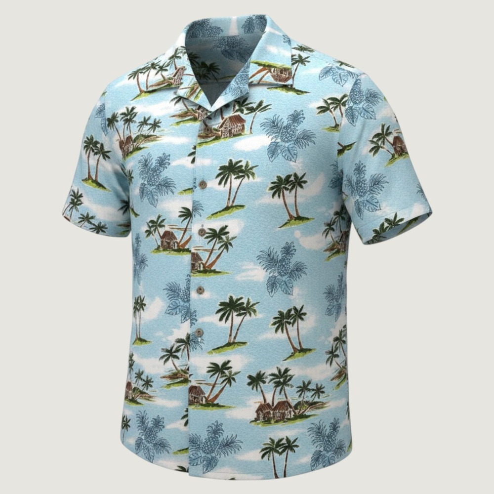New MBX Premium Goods Button Up Shirt Men M Blue Tropical Palm Rayon